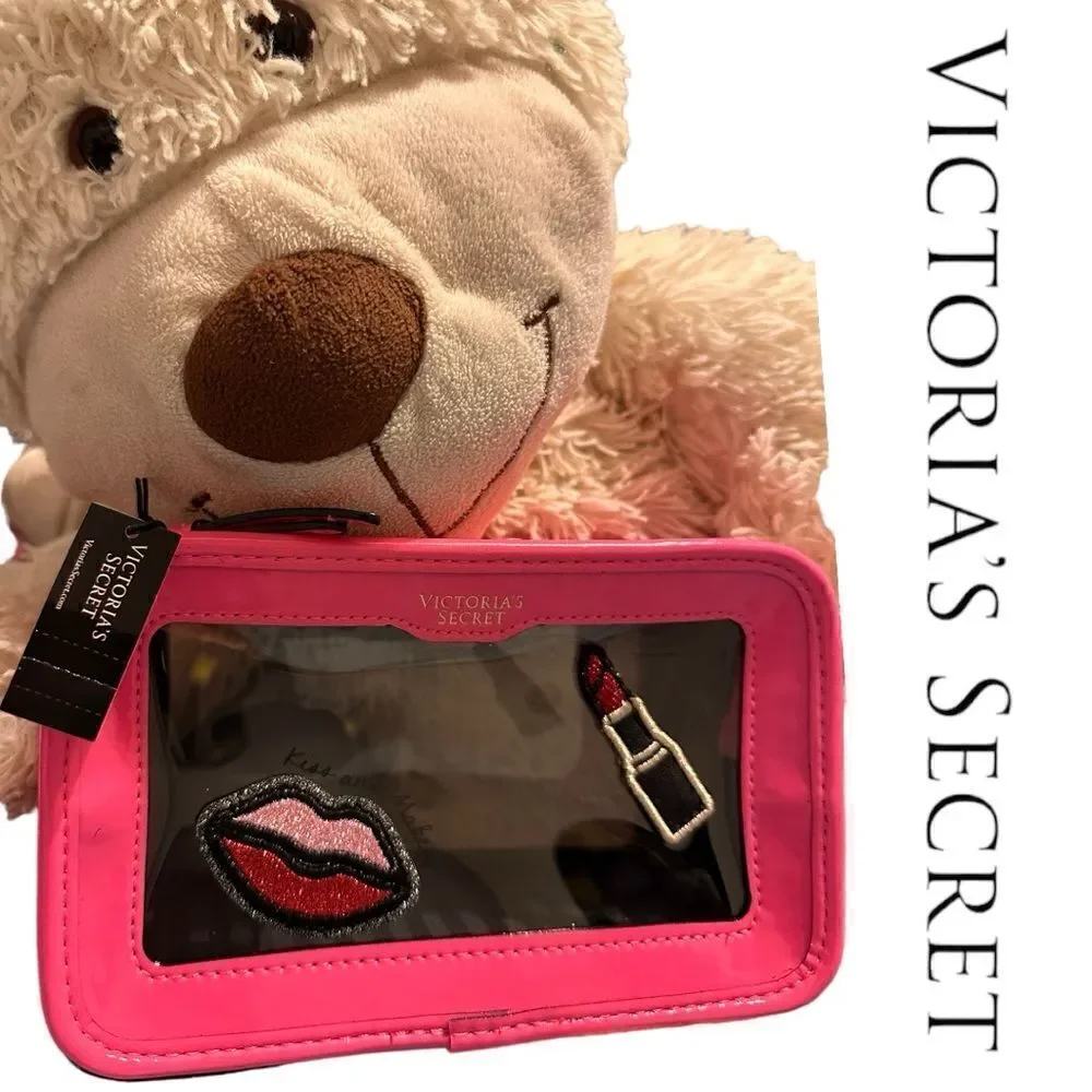 Victoria's Secret Cosmetic Case Clear Pink Patches Beauty Travel Makeup …